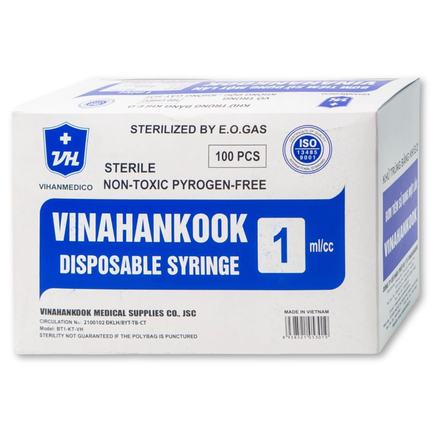 Thiết bị y tế Kim 5cc Vinahankook sử dụng một lần, vô trùng, không độc, không gây sốt (Hộp 100 cây)