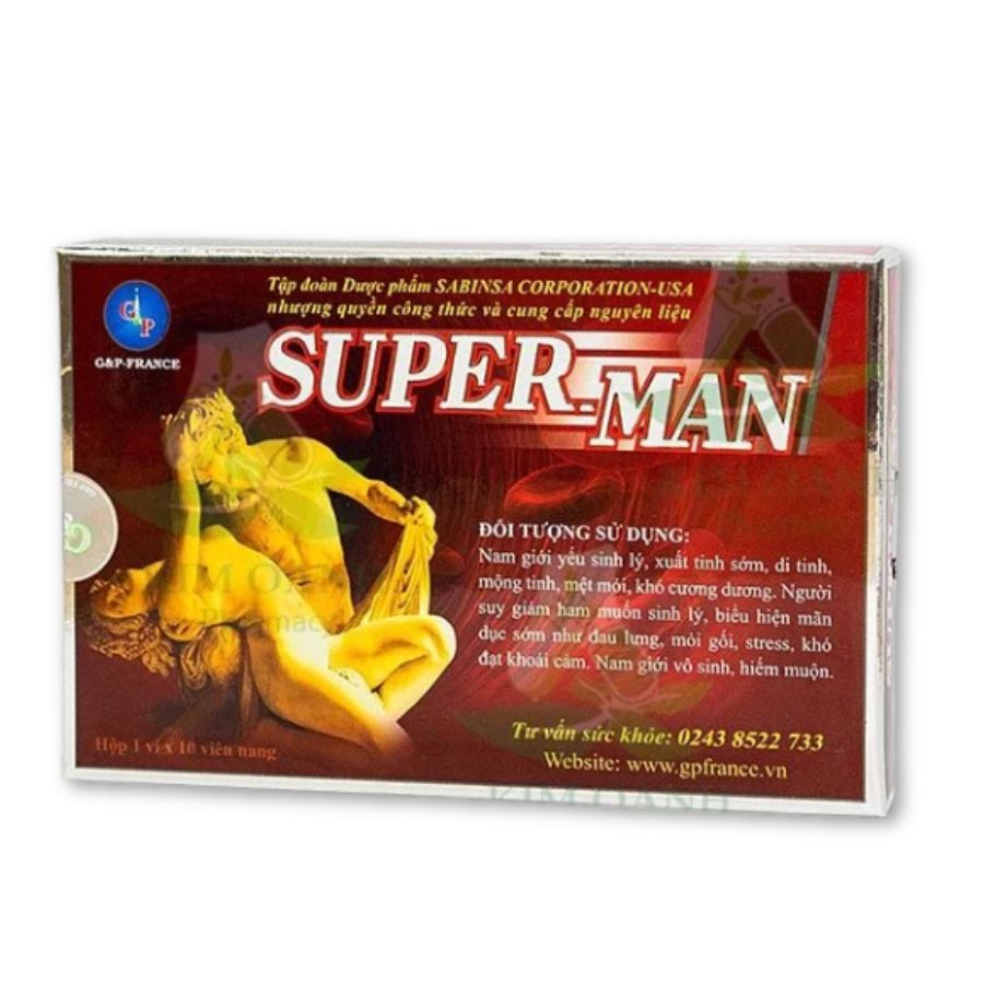 Thực phẩm hỗ trợ sinh lý nam Super Man cải thiện chất lượng tinh trùng (Hộp 20 viên)