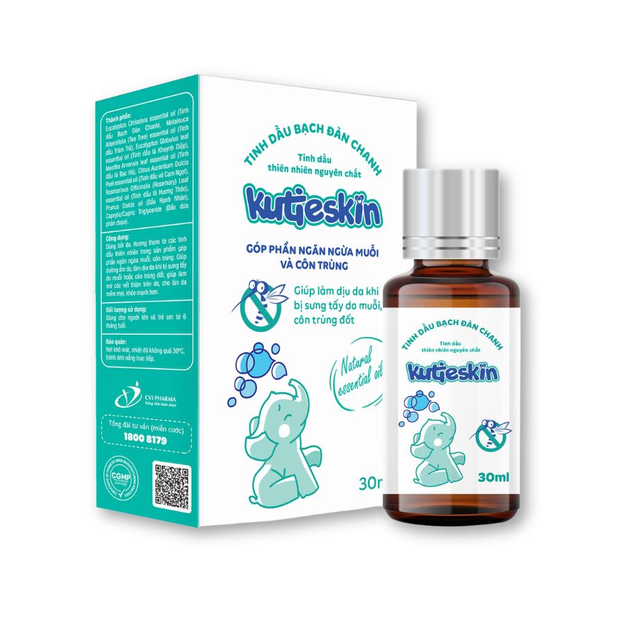 Tinh dầu Kutieskin chiết xuất bạch đàn chanh hỗ trợ đuổi muỗi, làm dịu da (Hộp 30ml)