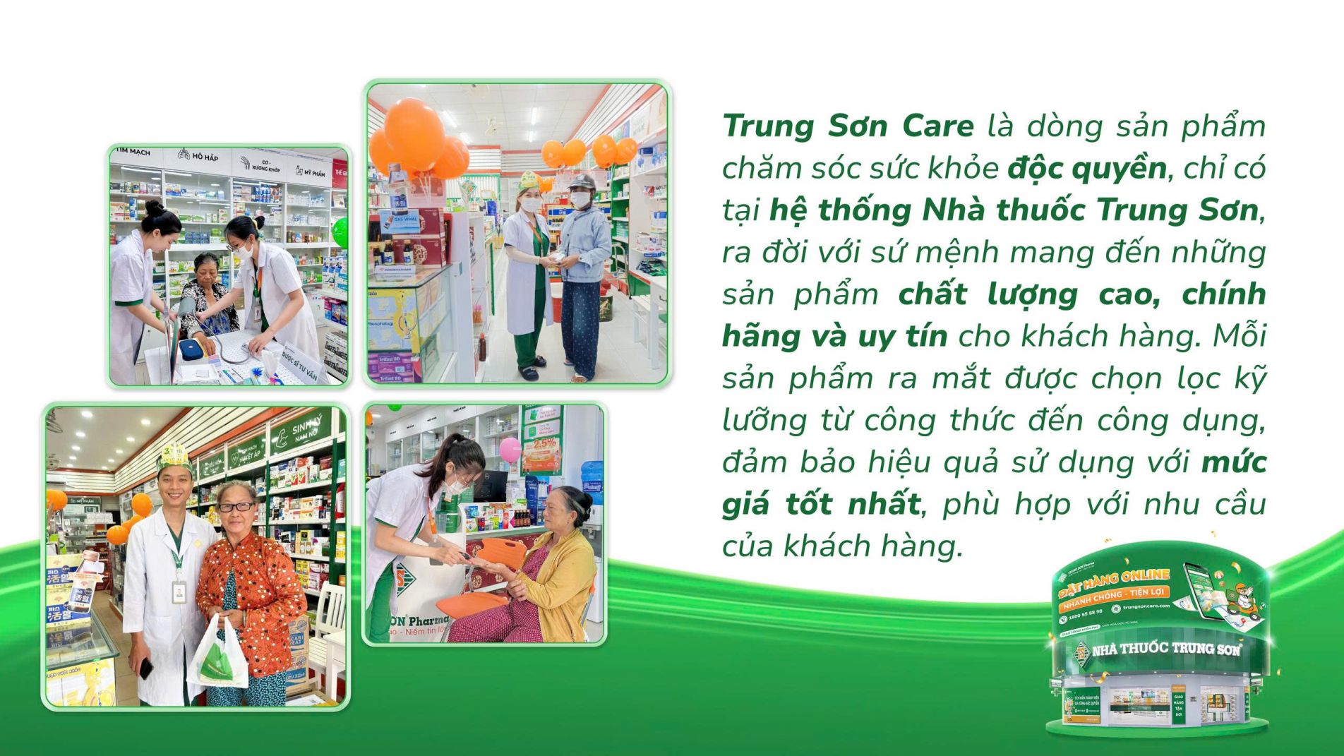 Trung Sơn Care là dòng sản phẩm chăm sóc sức khỏe độc quyền, chỉ có tại hệ thống Nhà thuốc Trung Sơn