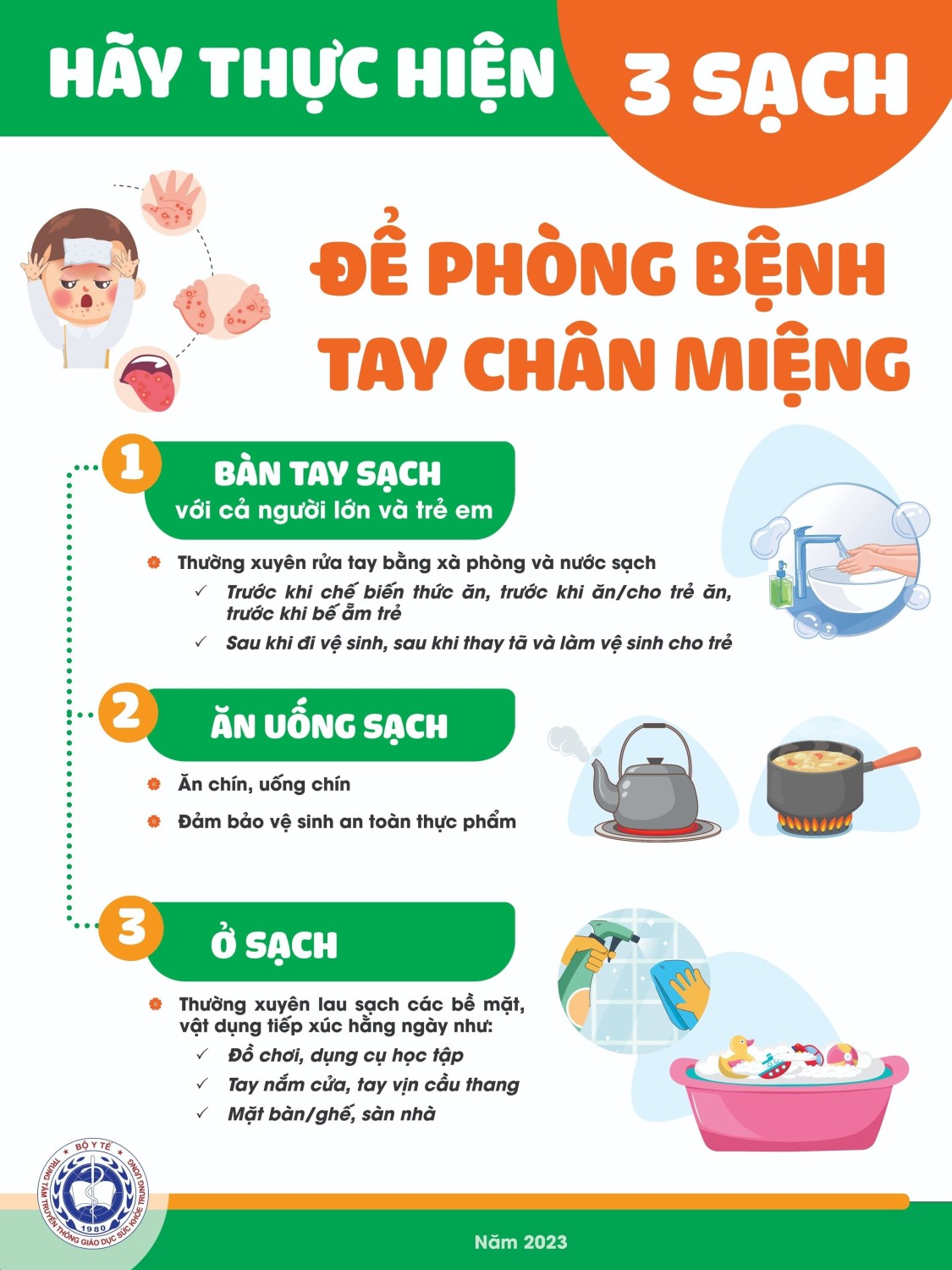 Hướng dẫn phòng ngừa bệnh tay chân miệng – trẻ rửa tay đúng cách và khử khuẩn đồ chơi