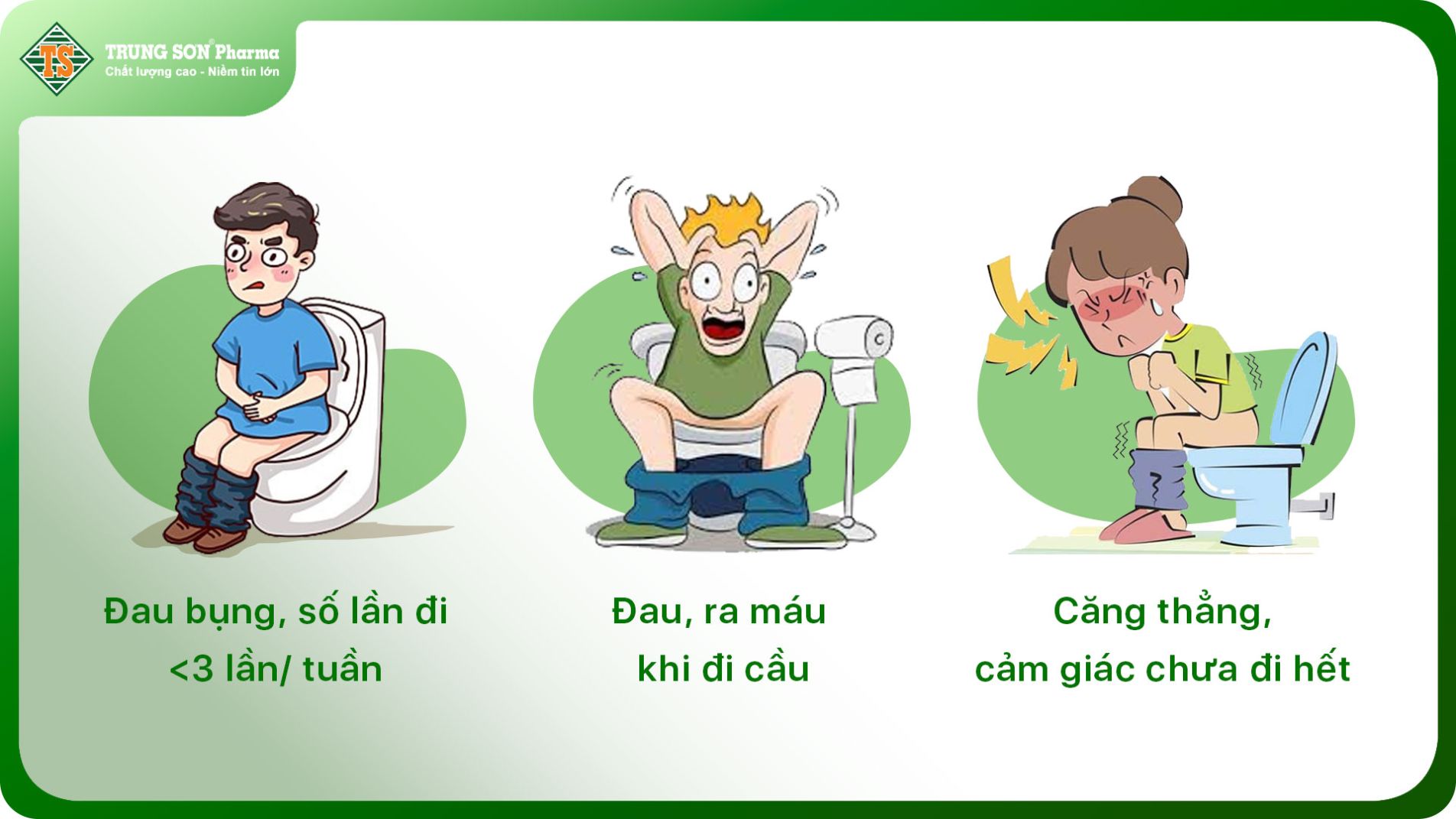 Triệu chứng táo bón phổ biến bao gồm phân cứng và đau khi đi cầu