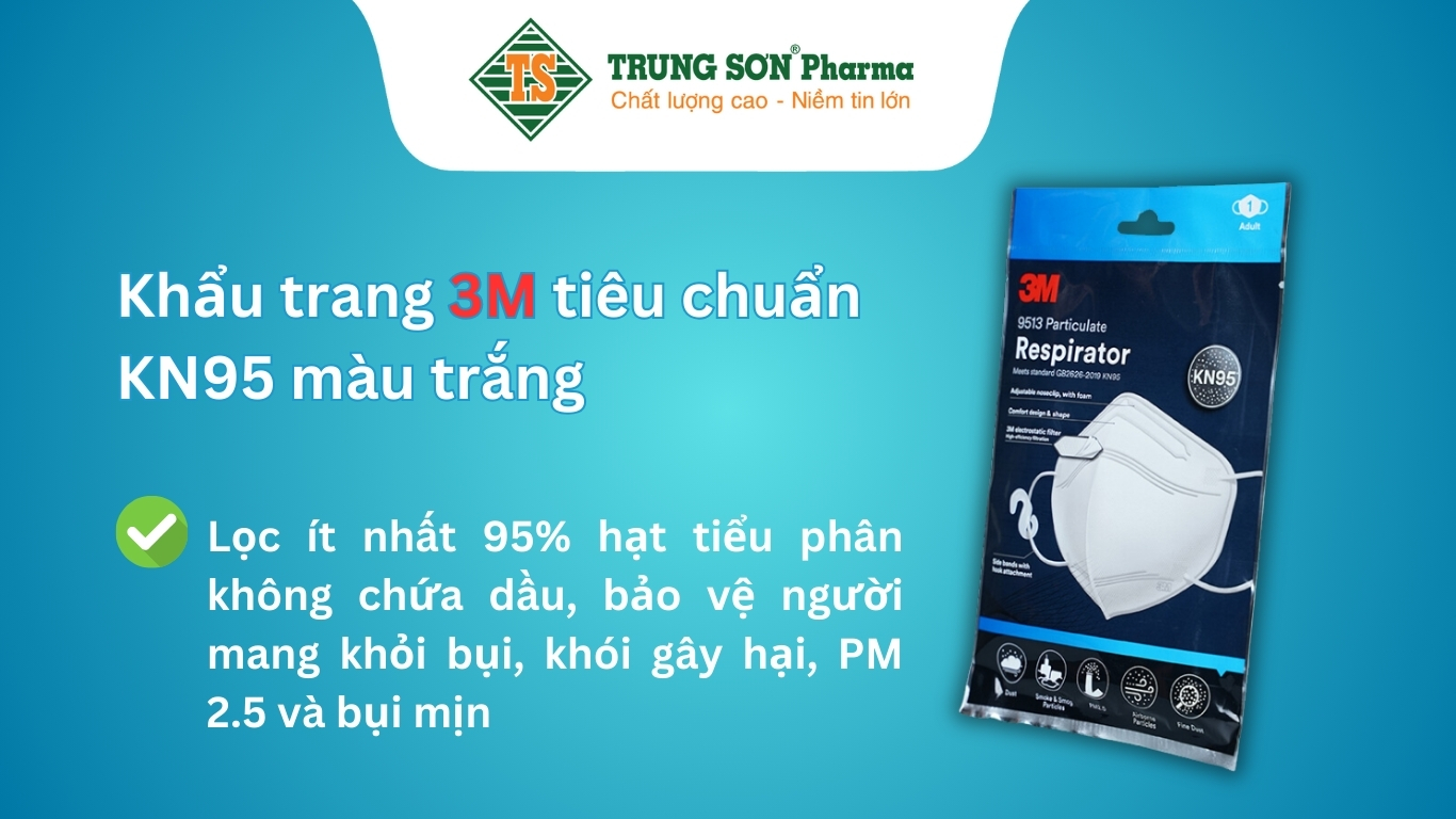 Khẩu trang 3M tiêu chuẩn KN95 màu trắng