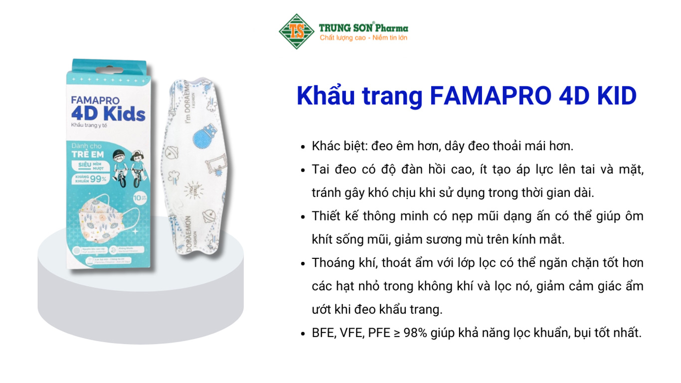 Khẩu trang 4D kids Famapro kháng khuẩn cho bé nhiều hình kf94 cho trẻ em hộp 10 cái 