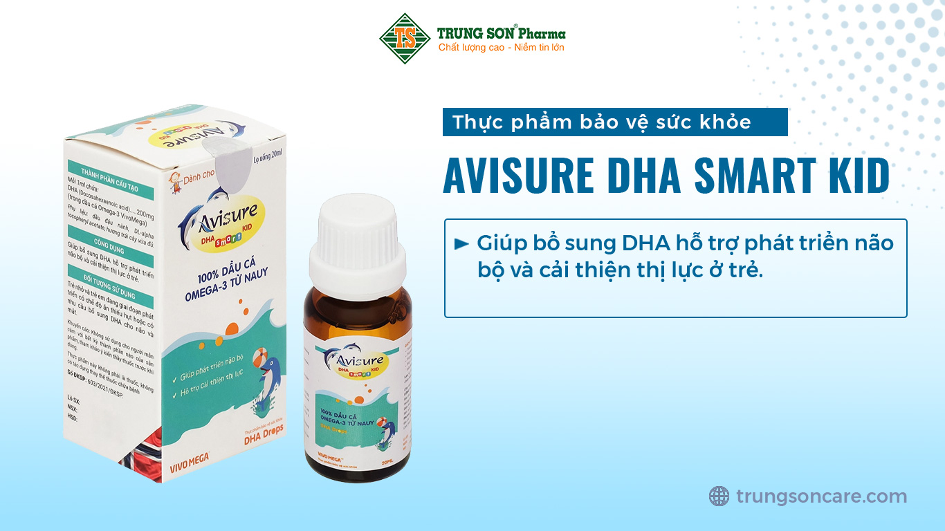 Thực phẩm bảo vệ sức khỏe Avisure DHA Smart Kid giúp bổ sung DHA hỗ trợ phát triển não bộ và cải thiện thị lực ở trẻ.