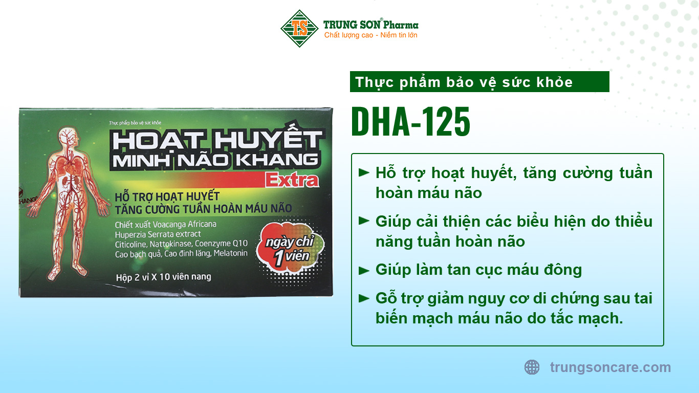 Hoạt Huyết Minh Não Khang Extra hỗ trợ hoạt huyết, tăng cường tuần hoàn máu não, giúp cải thiện các biểu hiện do thiểu năng tuần hoàn não, giúp làm tan cục máu đông, hỗ trợ giảm nguy cơ di chứng sau tai biến mạch máu não do tắc mạch.