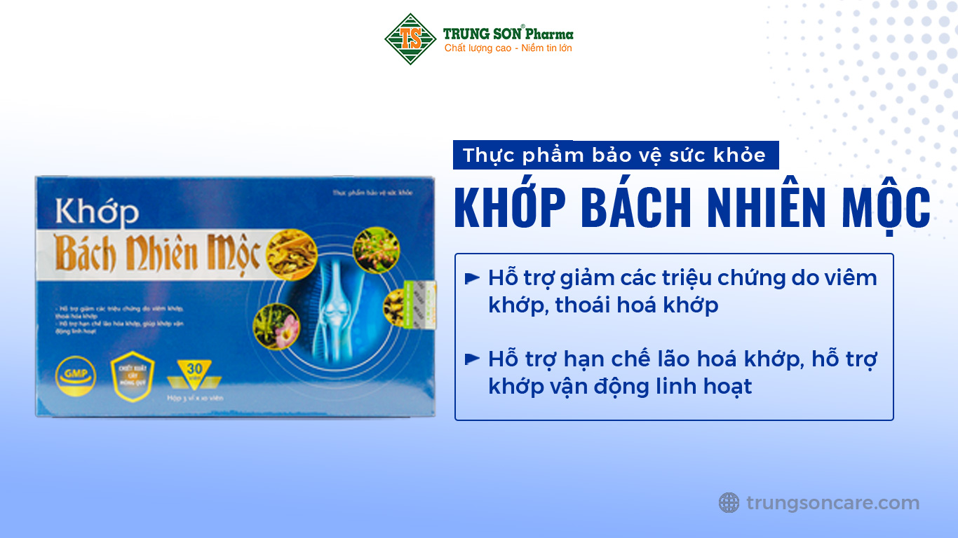 Thực phẩm bảo vệ sức khoẻ Khớp Bách Nhiên Mộc có tác dụng hỗ trợ giảm các triệu chứng do viêm khớp, thoái hoá khớp. Hỗ trợ hạn chế lão hoá khớp, hỗ trợ khớp vận động linh hoạt