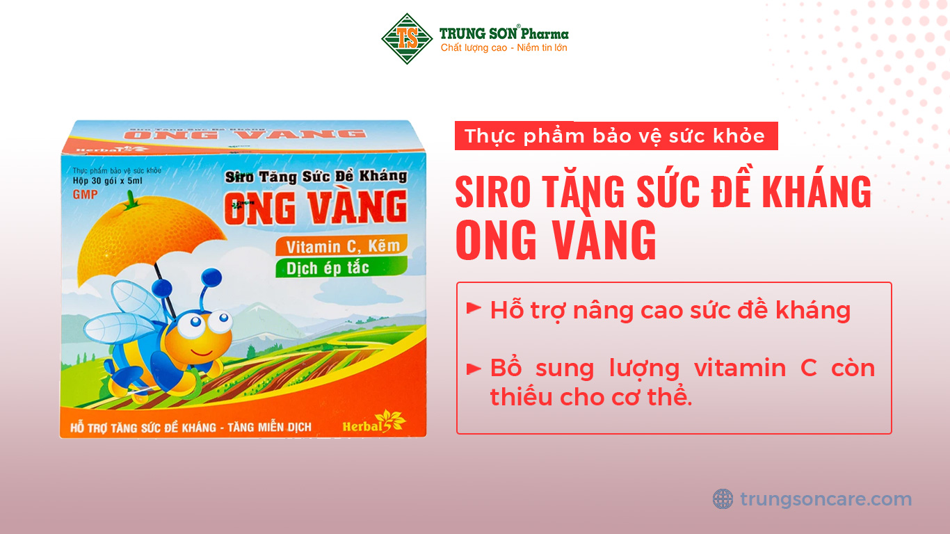 Thực phẩm bảo vệ sức khỏe siro tăng sức đề kháng Ong Vàng hỗ trợ nâng cao sức đề kháng, bổ sung lượng vitamin C còn thiếu cho cơ thể.