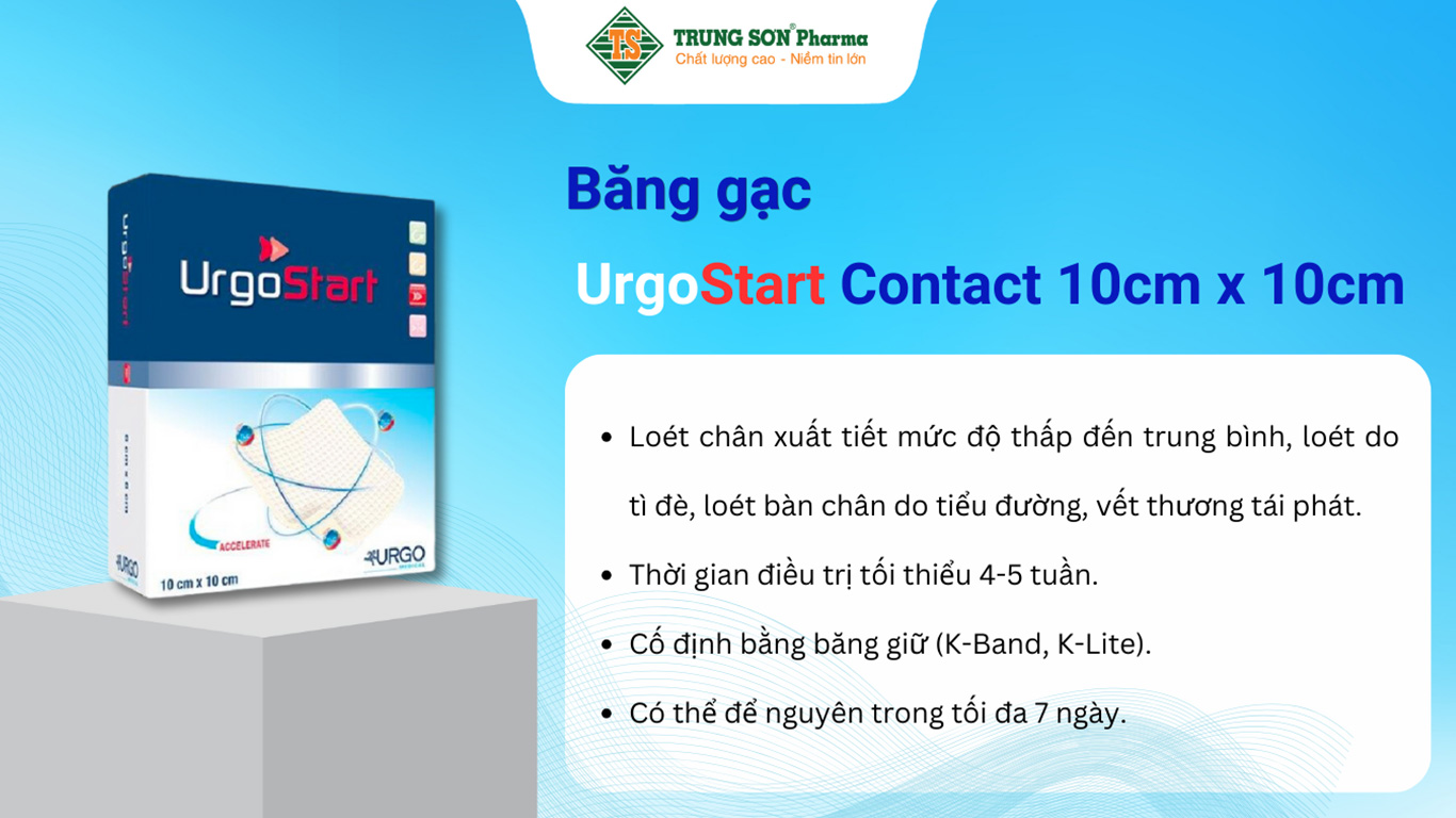 Băng gạc điều trị vết thương do tì đè UrgoStart Contact 10cm x 10cm (10 miếng)