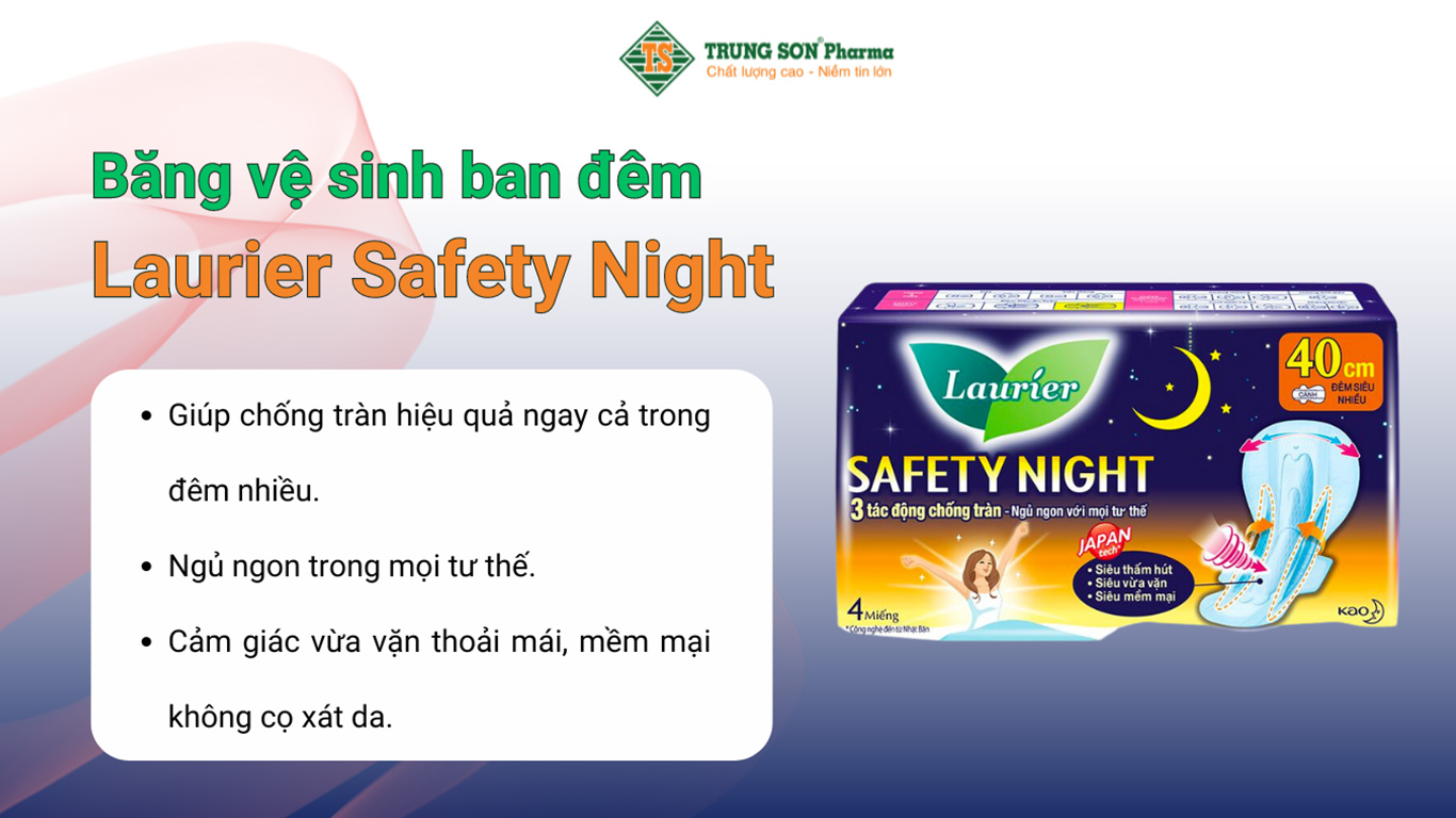 Băng vệ sinh Laurier Safety Night 40cm chống tràn hiệu quả (4 miếng)