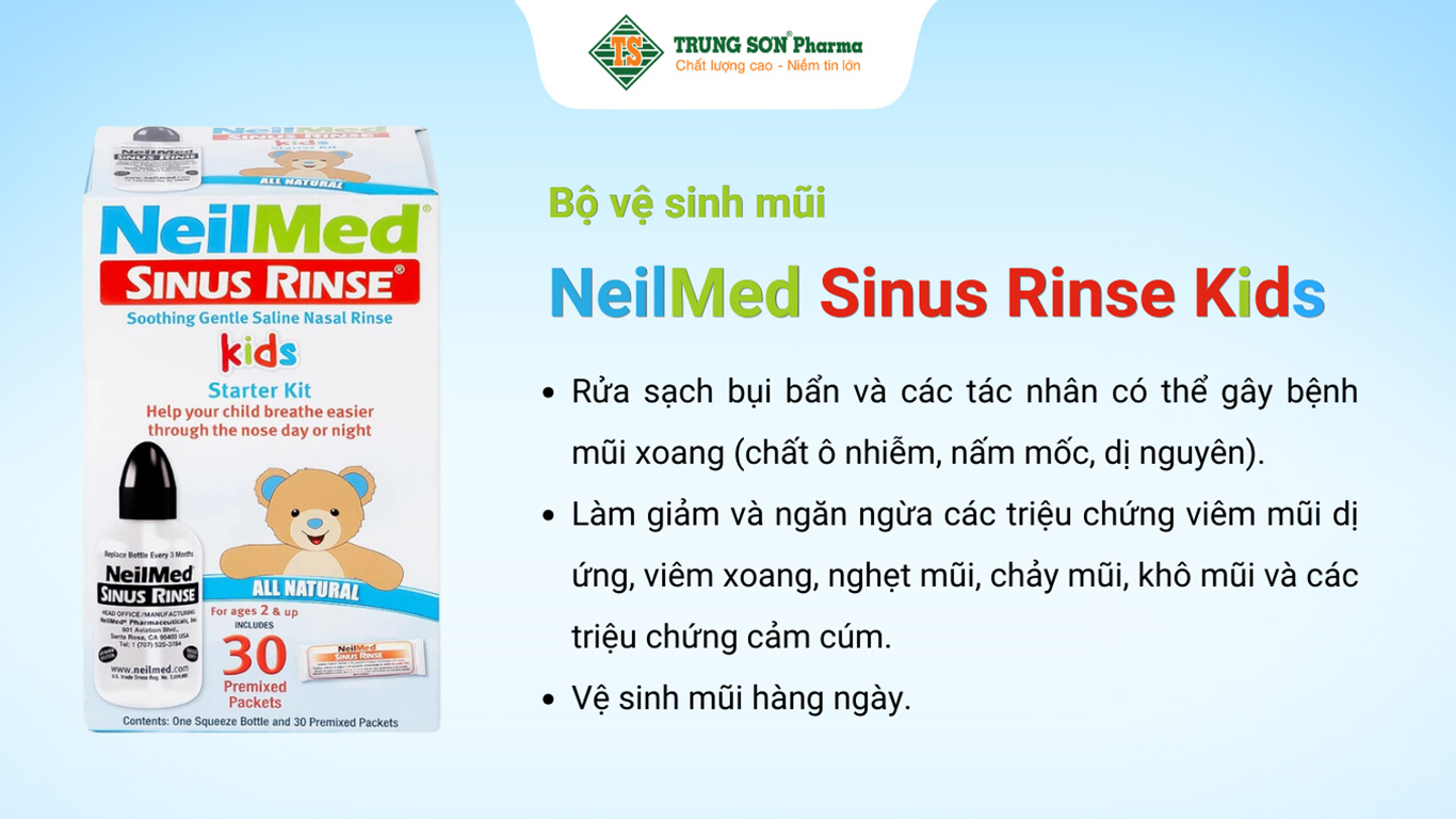 Bộ vệ sinh mũi NeilMed Sinus Rinse Kids vệ sinh mũi xoang cho trẻ (1 bình + 30 gói)