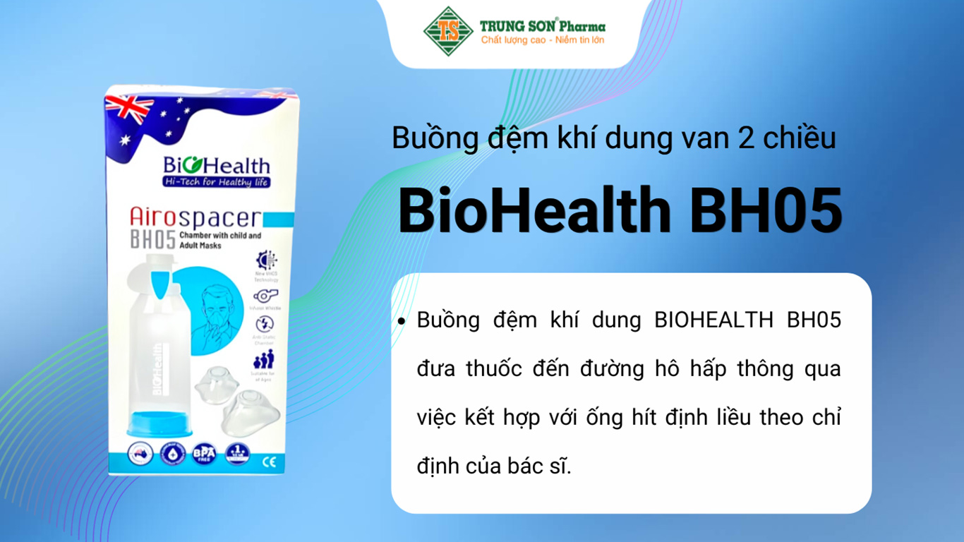 Buồng đệm khí dung van 2 chiều BioHealth BH05 hỗ trợ điều trị hen suyễn