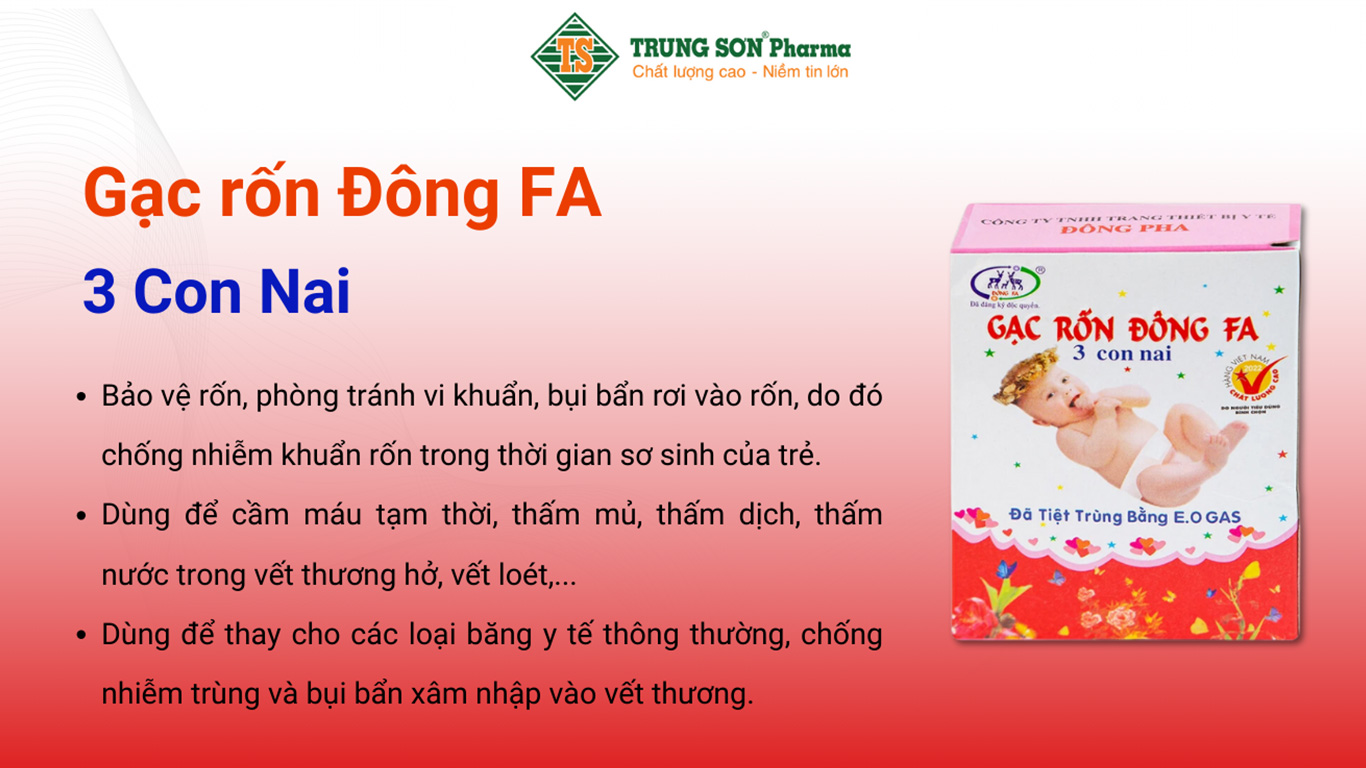 Gạc rốn Đông Fa 3 Con Nai bảo vệ vùng rốn và giữ ấm cho bé (5 hộp)