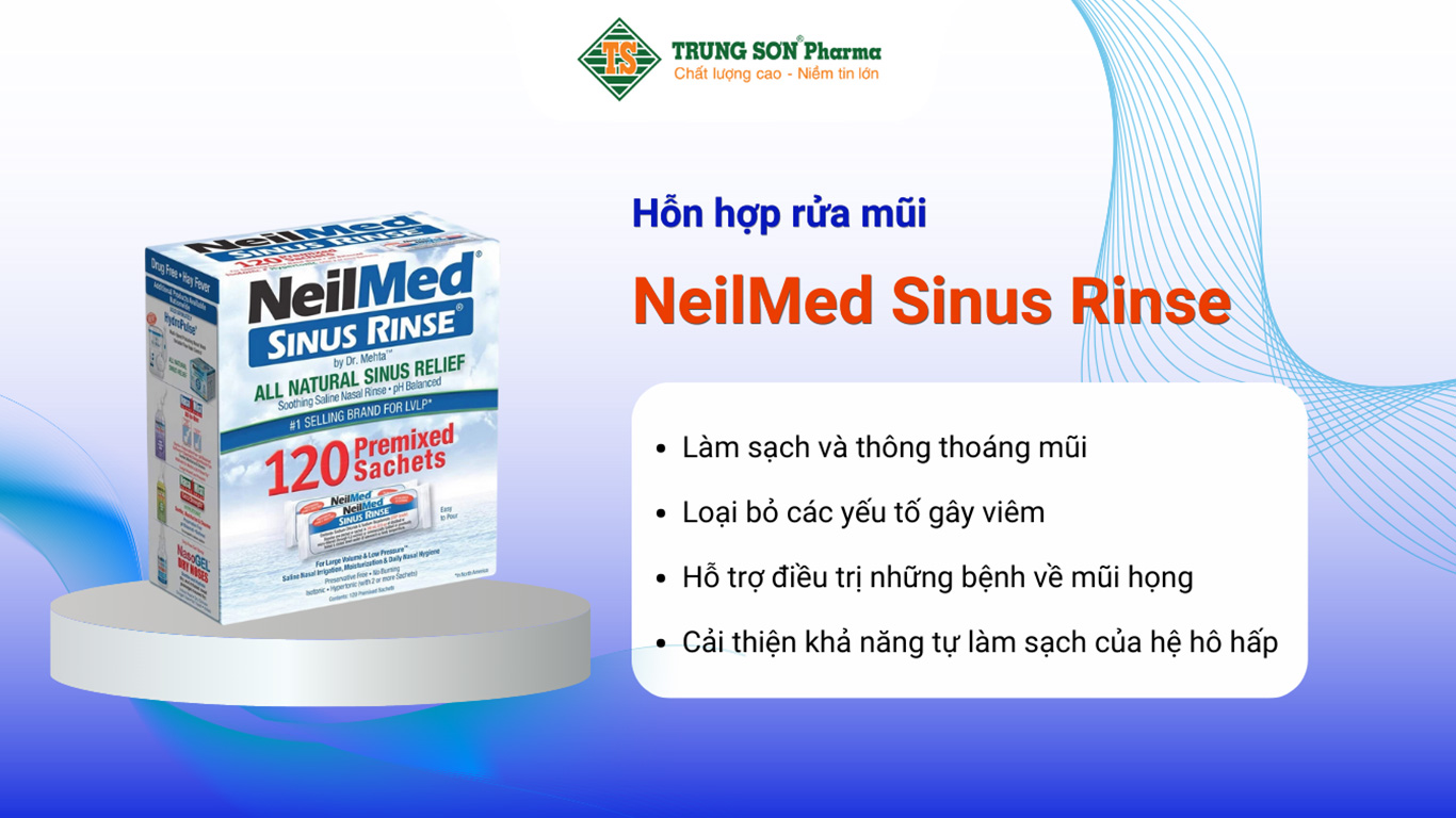 Gói hỗn hợp pha dung dịch rửa mũi NeilMed Sinus Rinse giảm và ngăn ngừa các chứng viêm mũi dị ứng (120 gói)