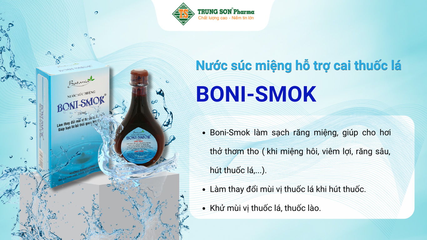 Nước súc miệng Boni-Smok làm thay đổi mùi vị thuốc lá khi hút, giúp bạn sớm bỏ thuốc lá (250ml)