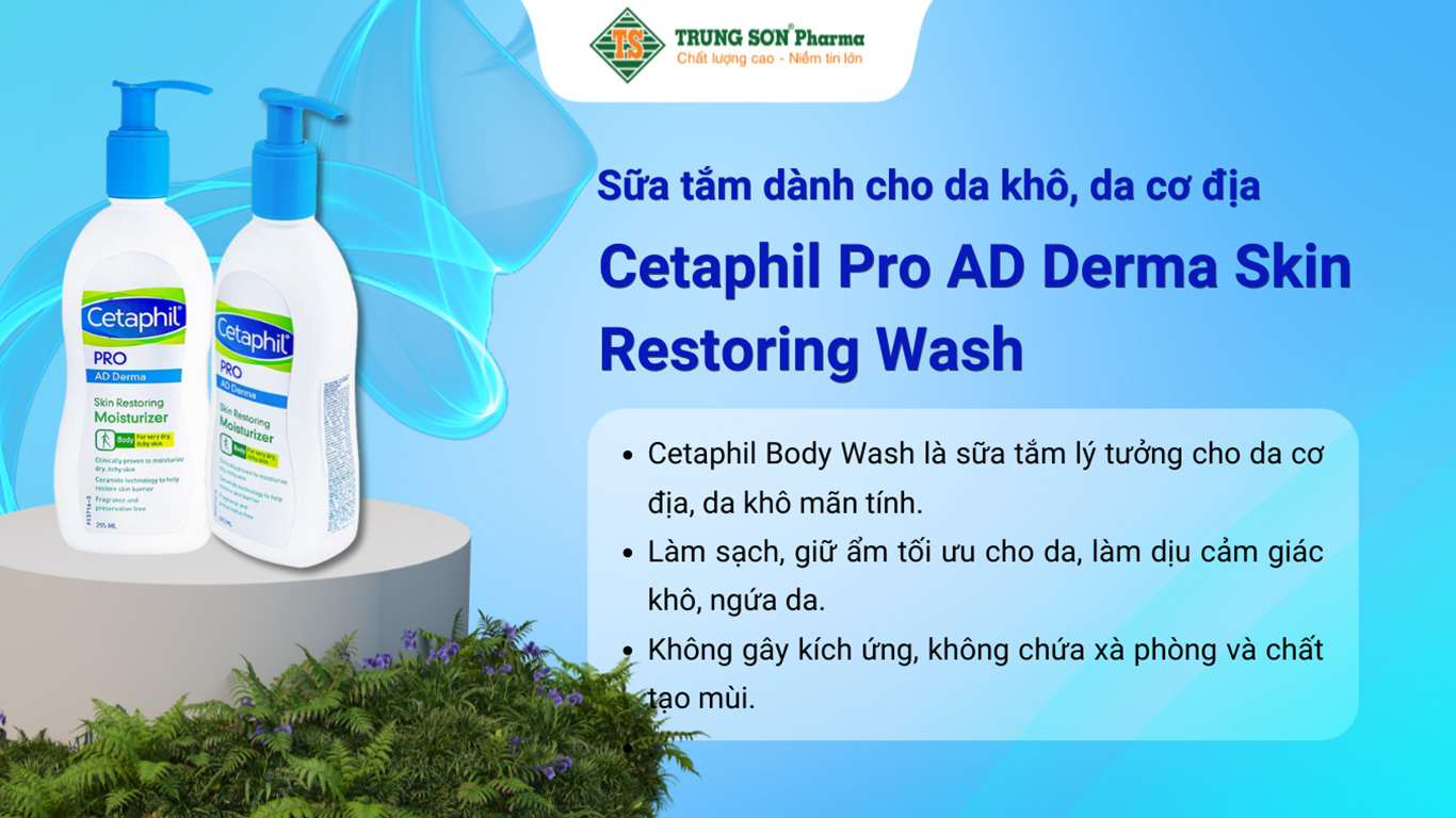 Sữa tắm Cetaphil Pro AD Derma Skin Restoring Wash dành cho da khô, da cơ địa (295ml)