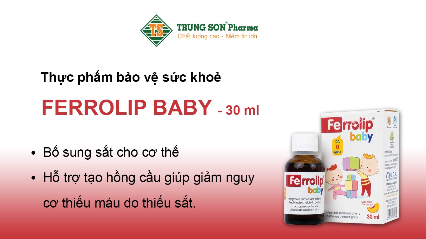 Ferrolip Baby giúp bổ sung sắt cho cơ thể, hỗ trợ tạo hồng cầu giúp giảm nguy cơ thiếu máu do thiếu sắt