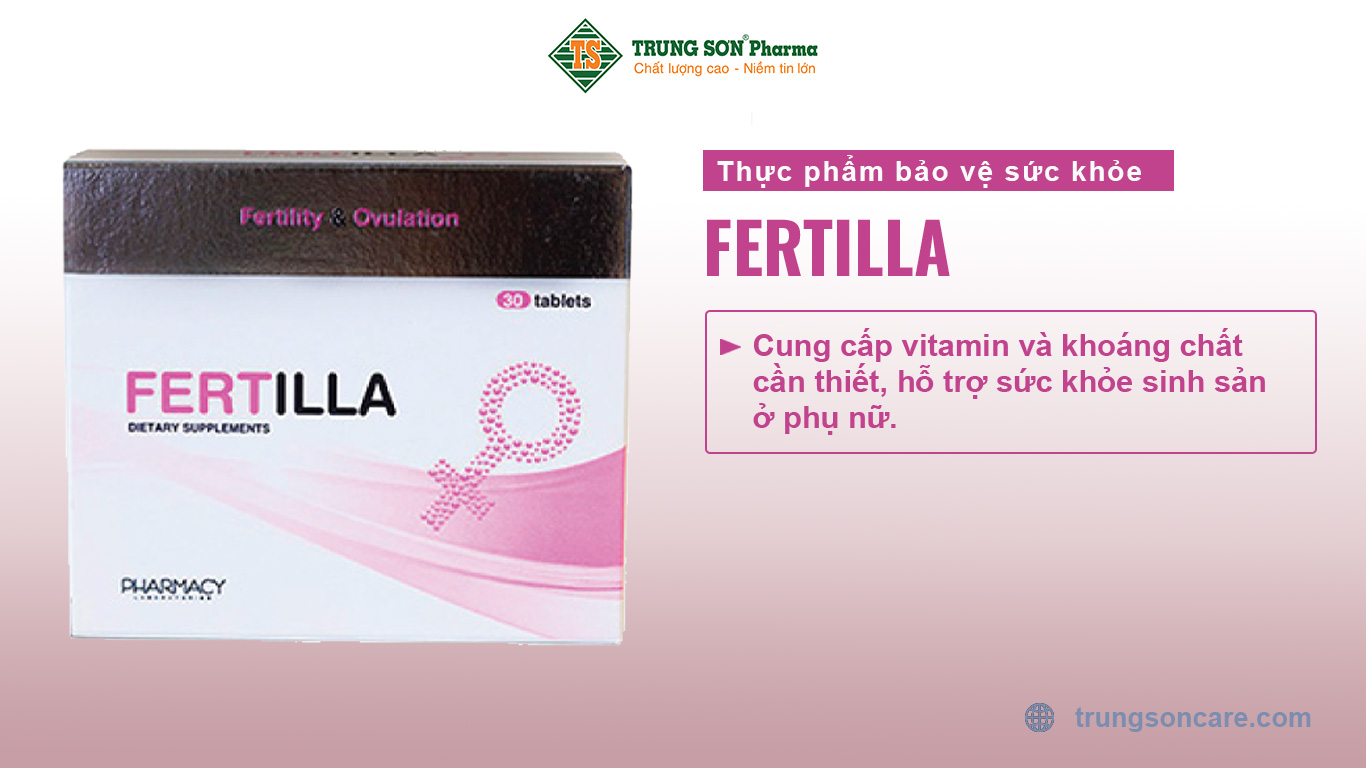 Thực phẩm bảo vệ sức khỏe Fertilla cung cấp vitamin và khoáng chất cần thiết, hỗ trợ sức khỏe sinh sản ở phụ nữ.