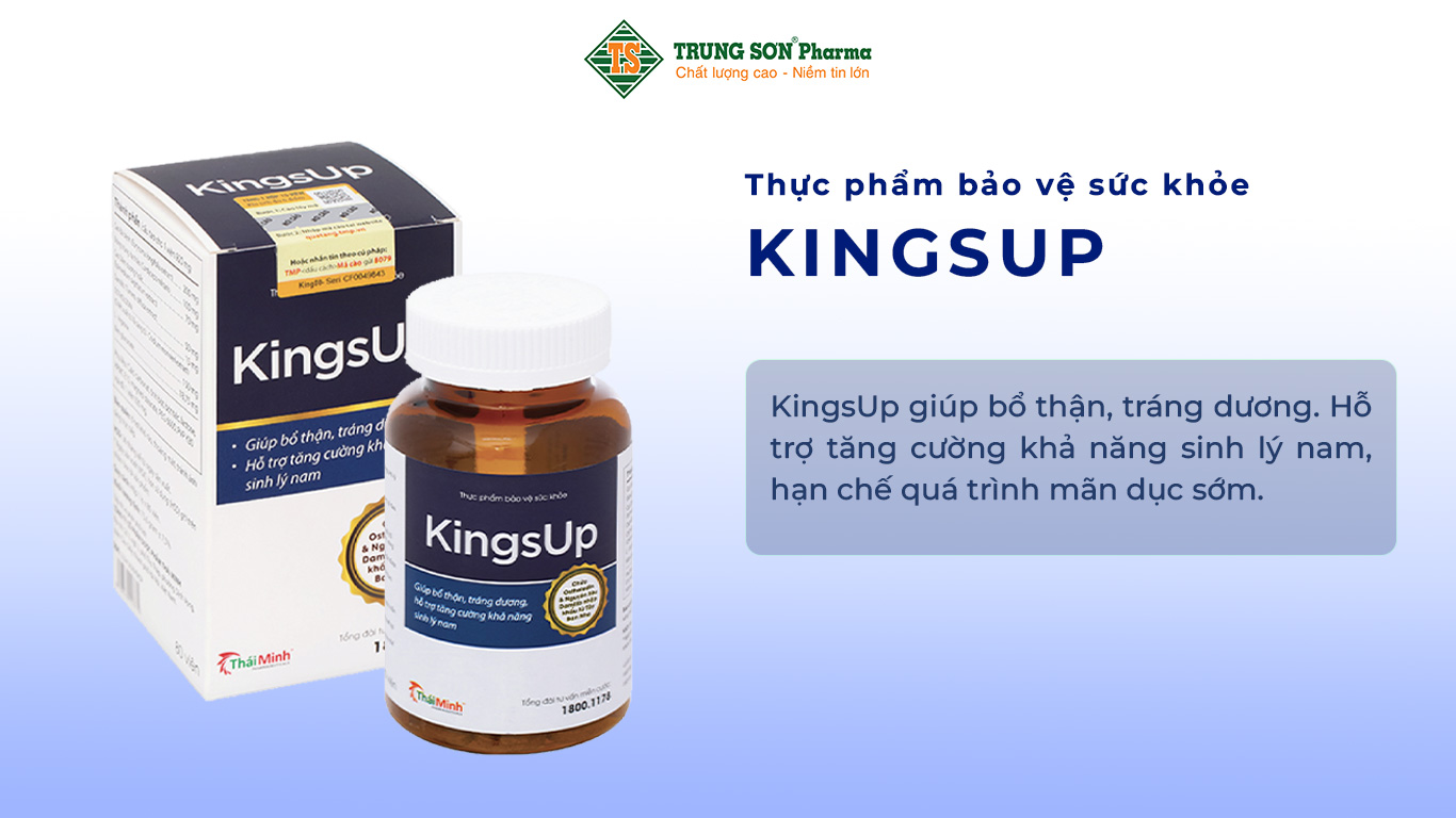 KingsUp giúp bổ thận, tráng dương. Hỗ trợ tăng cường khả năng sinh lý nam, hạn chế quá trình mãn dục sớm.