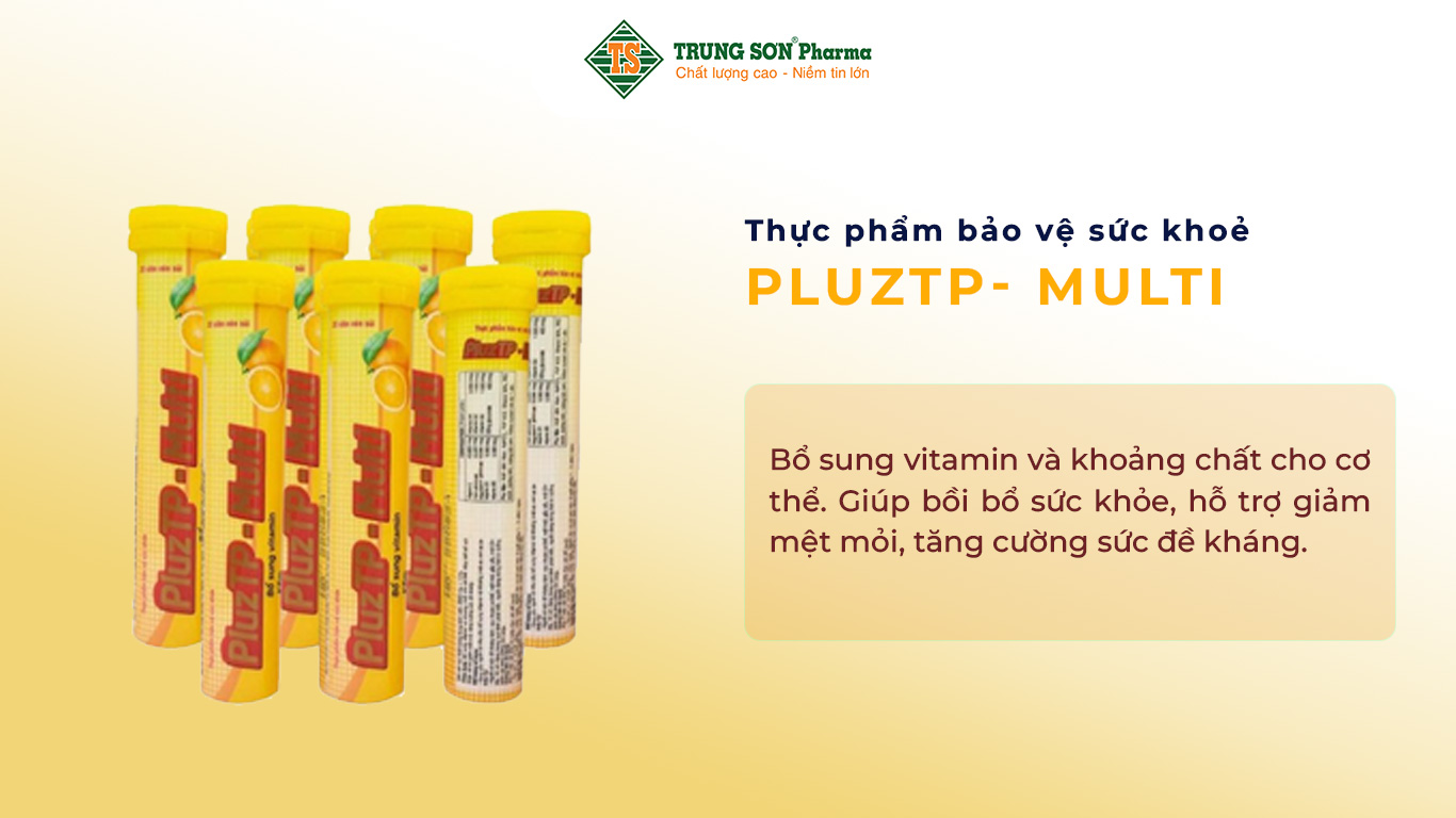 Thực phẩm bảo vệ sức khỏe PluzTP- Multi Bổ sung vitamin và khoảng chất cho cơ thể. Giúp bồi bổ sức khỏe, hỗ trợ giảm mệt mỏi, tăng cường sức đề kháng.