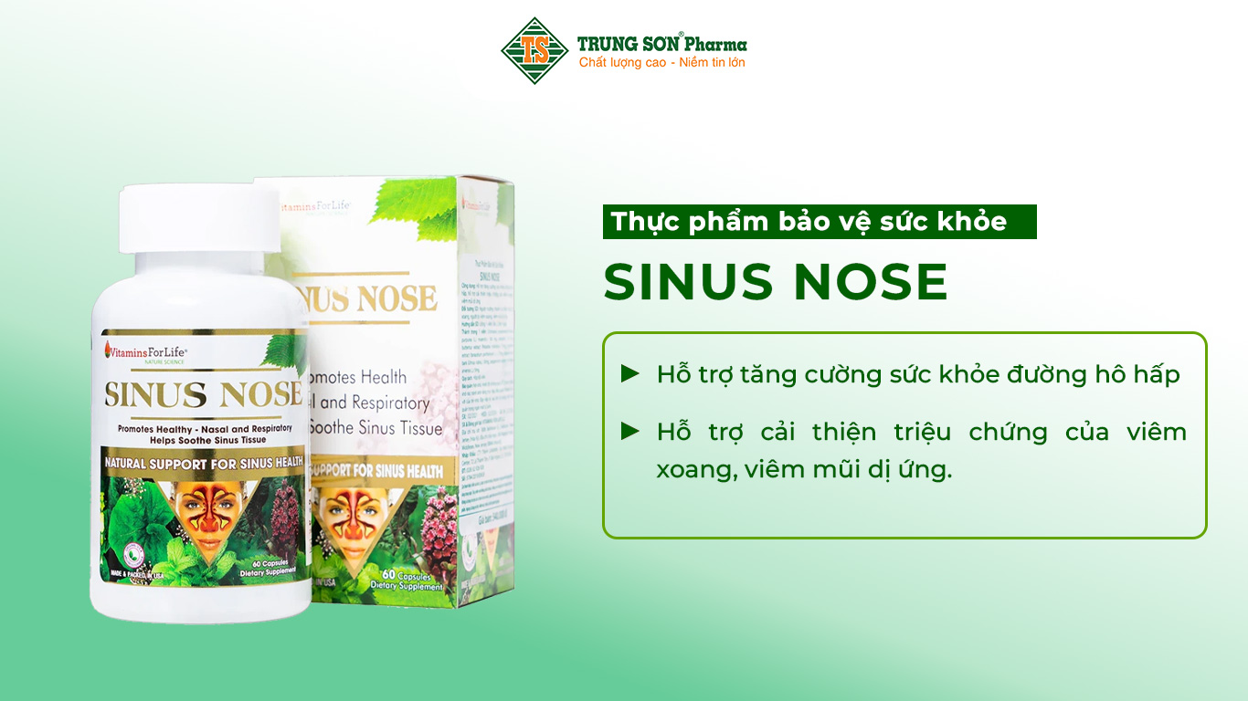 Thực phẩm bảo vệ sức khỏe SINUS NOSE hỗ trợ tăng cường sức khỏe đường hô hấp, hỗ trợ cải thiện triệu chứng của viêm xoang, viêm mũi dị ứng.