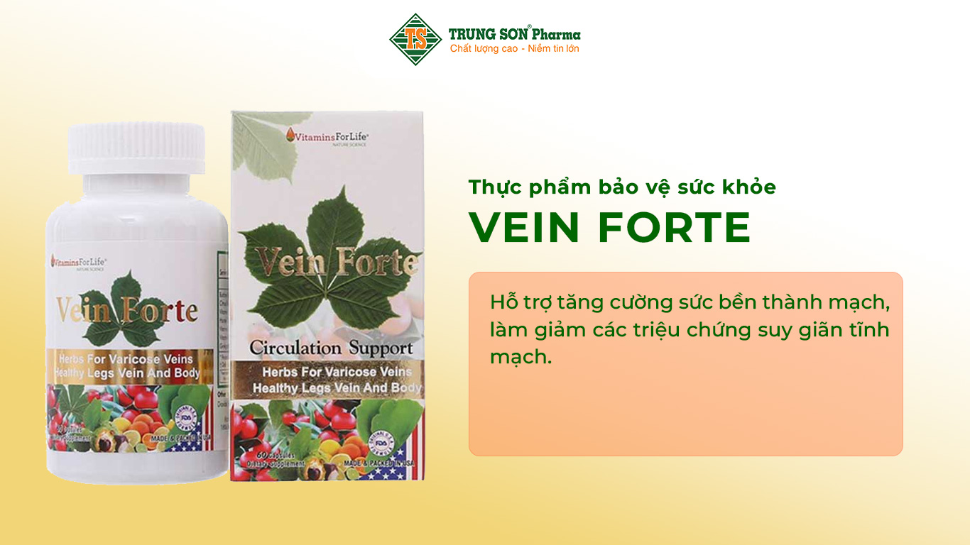 Vein Forte hỗ trợ tăng cường sức bền thành mạch, làm giảm các triệu chứng suy giãn tĩnh mạch.