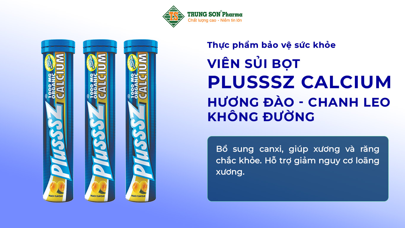 Viên sủi bọt Plusssz Calcium bổ sung canxi, giúp xương và răng chắc khỏe. Hỗ trợ giảm nguy cơ loãng xương.