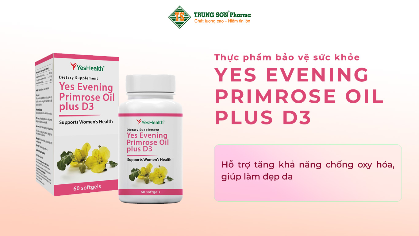 Viên uống Yes Evening Primrose Oil plus D3 hỗ trợ tăng khả năng chống oxy hóa, giúp làm đẹp da