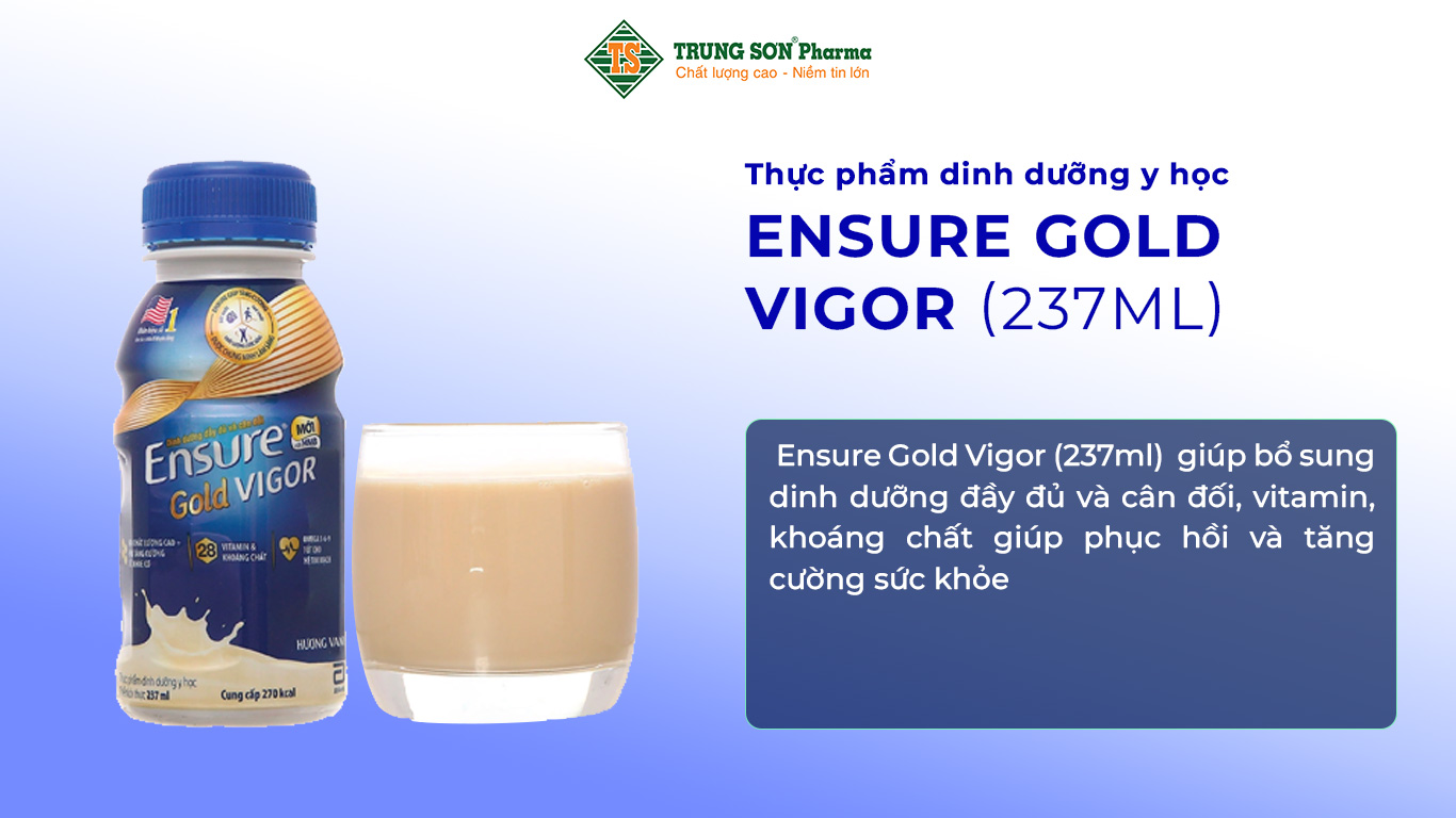 Thực phẩm dinh dưỡng y học Ensure Gold Vigor (237ml)  giúp bổ sung dinh dưỡng đầy đủ và cân đối, vitamin, khoáng chất giúp phục hồi và tăng cường sức khỏe