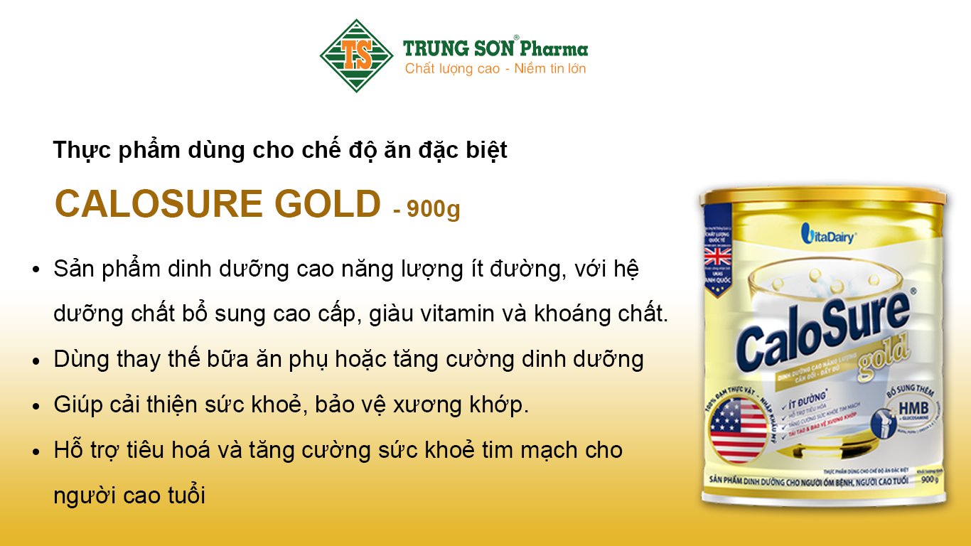 CaloSure Gold Ít Đường dùng thay thế bữa ăn phụ hoặc tăng cường dinh dưỡng cho cơ thể giúp cải thiện sức khoẻ, bảo vệ xương khớp, hỗ trợ tiêu hoá và tăng cường sức khoẻ tim mạch cho người cao tuổi.  