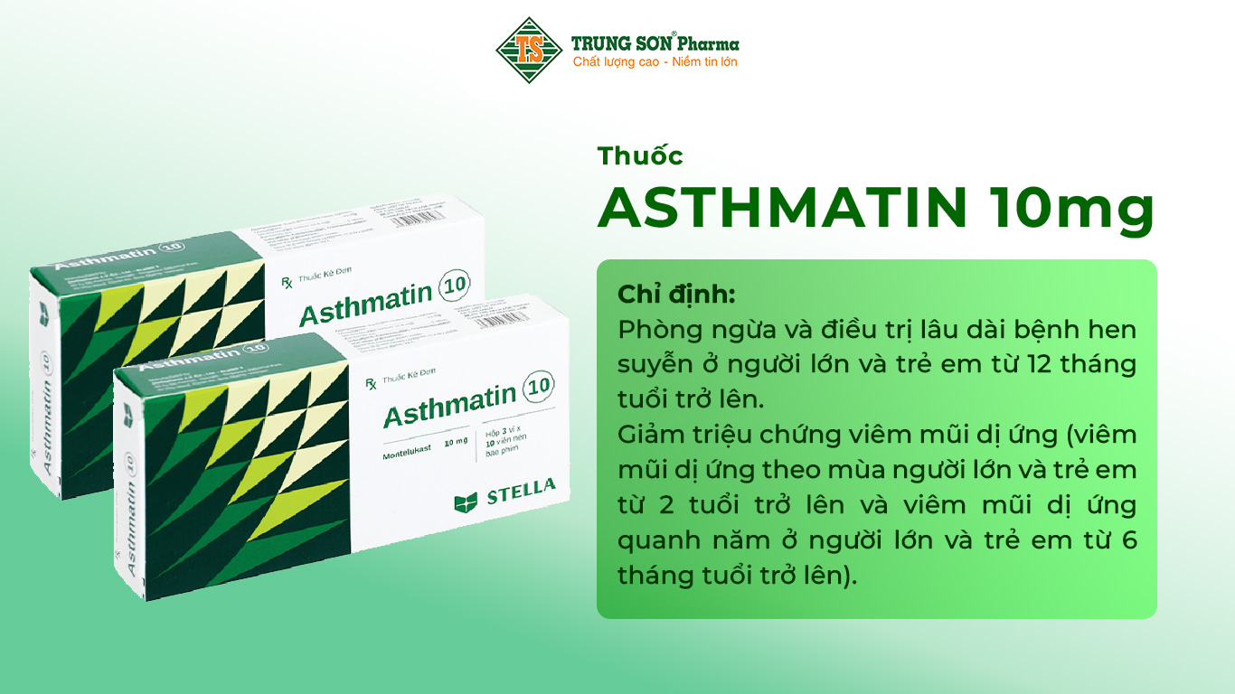 Thuốc Asthmatin 10mg Stl phòng và điều trị hen suyễn, giảm viêm mũi dị ứng