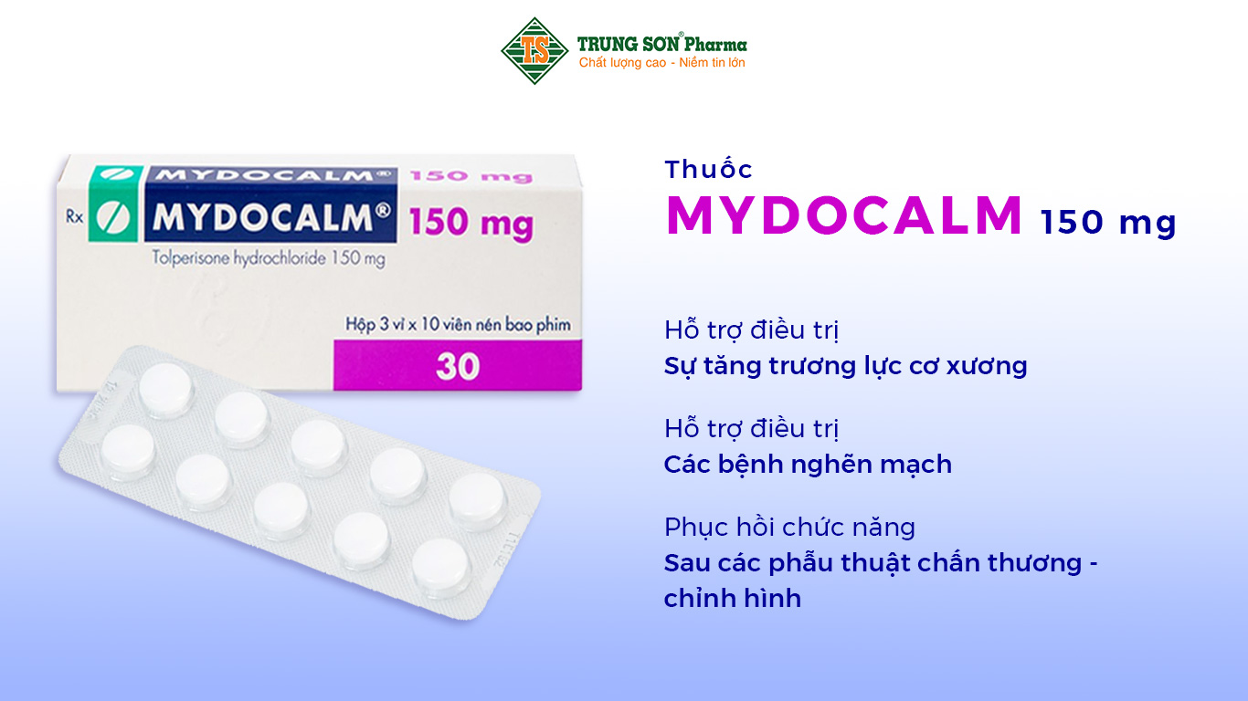 Thuốc Mydocalm 150mg hỗ trợ điều trị sự tăng trương lực cơ xương (Hộp 30 viên)