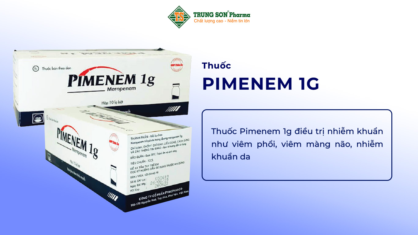 Thuốc Pimenem 1g điều trị nhiễm khuẩn như viêm phổi, viêm màng não, nhiễm khuẩn da