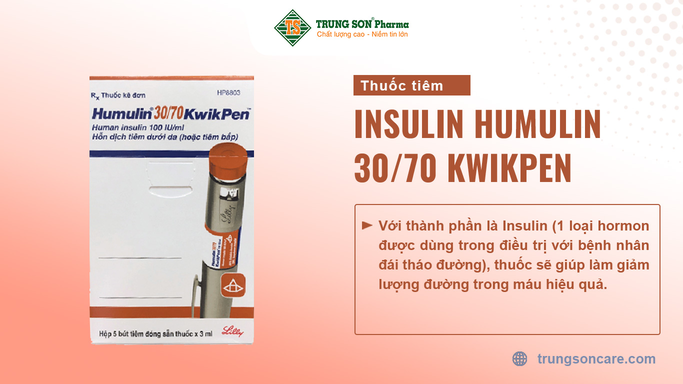 Humulin 30/70 Kwikpen là bút tiêm tiểu đường được sản xuất bởi hãng dược phẩm Lilly- Pháp. Với thành phần là Insulin (1 loại hormon được dùng trong điều trị với bệnh nhân đái tháo đường), thuốc sẽ giúp làm giảm lượng đường trong máu hiệu quả.