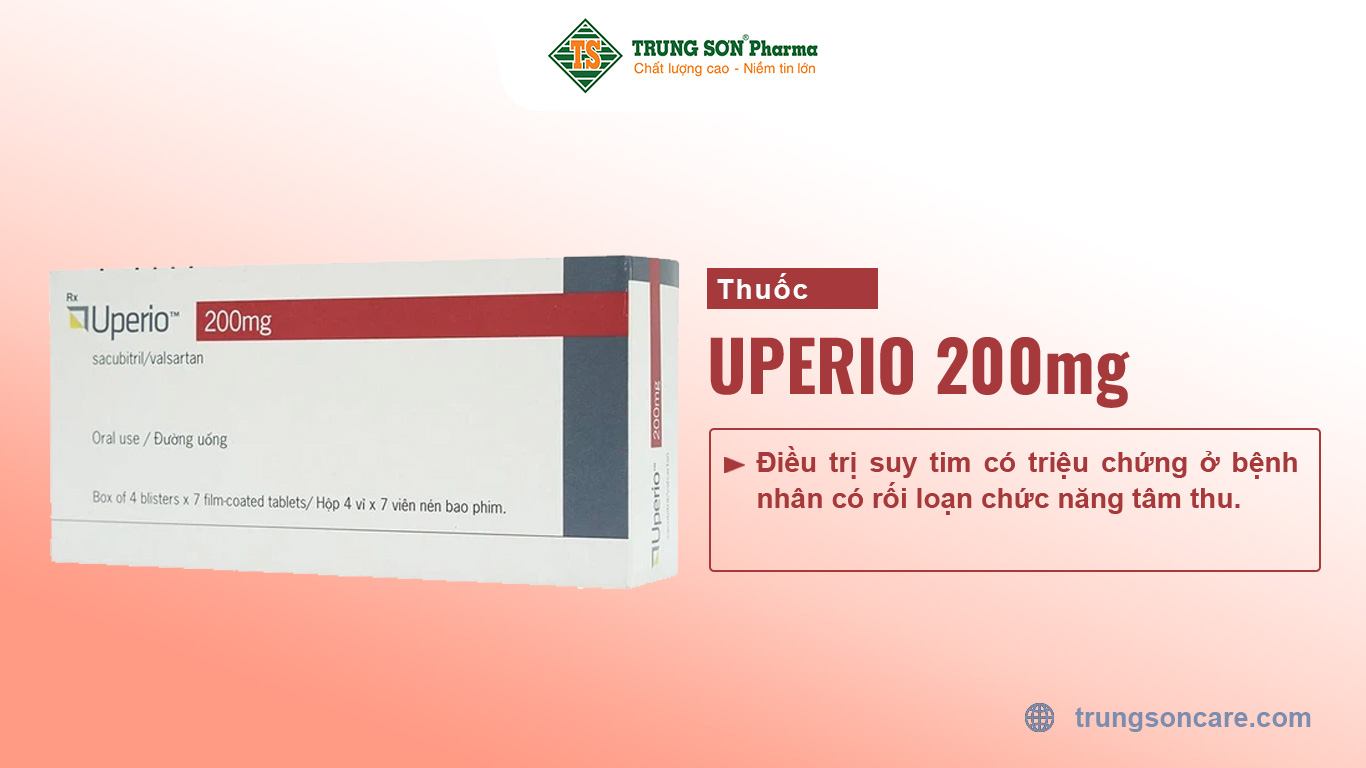 Thuốc Uperio 200 mg là sản phẩm của Công ty Novartis Singapore Pharmaceutical Manufacturing Pte. Ltd., thành phần chính bao gồm sacubitril và valsartan. Thuốc dùng để điều trị suy tim có triệu chứng ở bệnh nhân có rối loạn chức năng tâm thu