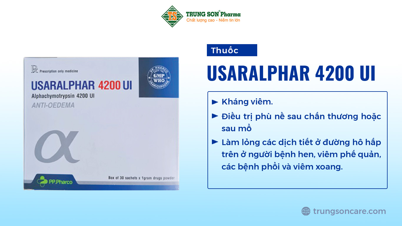 Thuốc Usaralphar 4200 UI điều trị phù nề sau chấn thương hoặc sau mổ