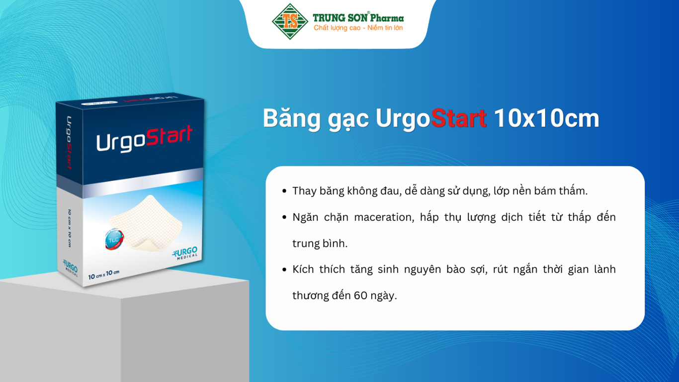 Băng gạc Urgostart 10x10cm - Gạc Chuyên Dụng Cho Vết Thương Mãn Tính (Hộp 10 Miếng)