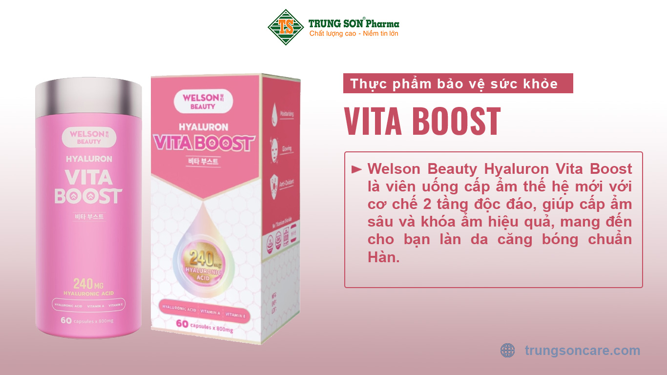 Welson Beauty Hyaluron Vita Boost là viên uống cấp ẩm thế hệ mới với cơ chế 2 tầng độc đáo, giúp cấp ẩm sâu và khóa ẩm hiệu quả, mang đến cho bạn làn da căng bóng chuẩn Hàn.