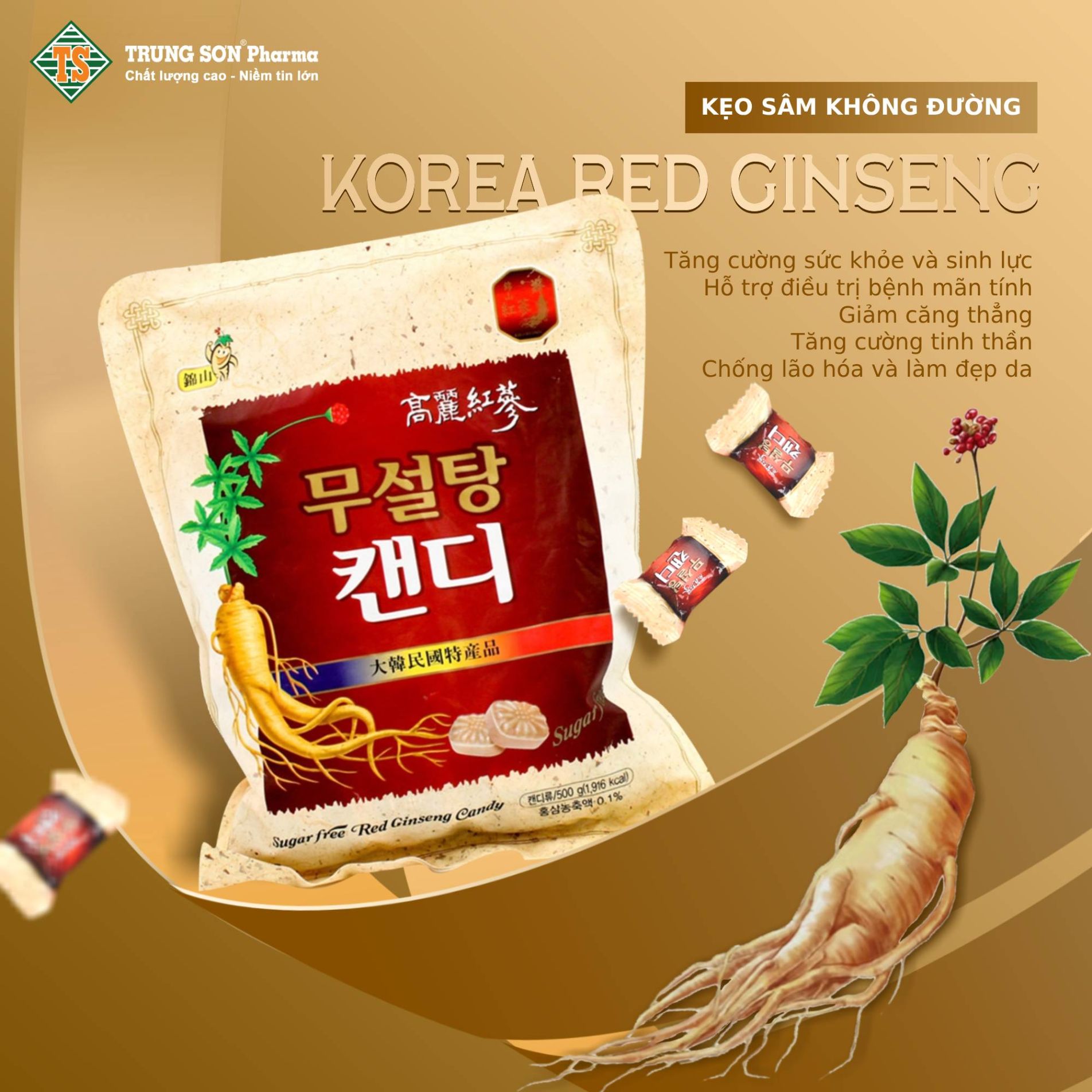 Kẹo sâm không đường Korea Red Ginseng (500G) là sản phẩm cao cấp đến từ Hàn Quốc