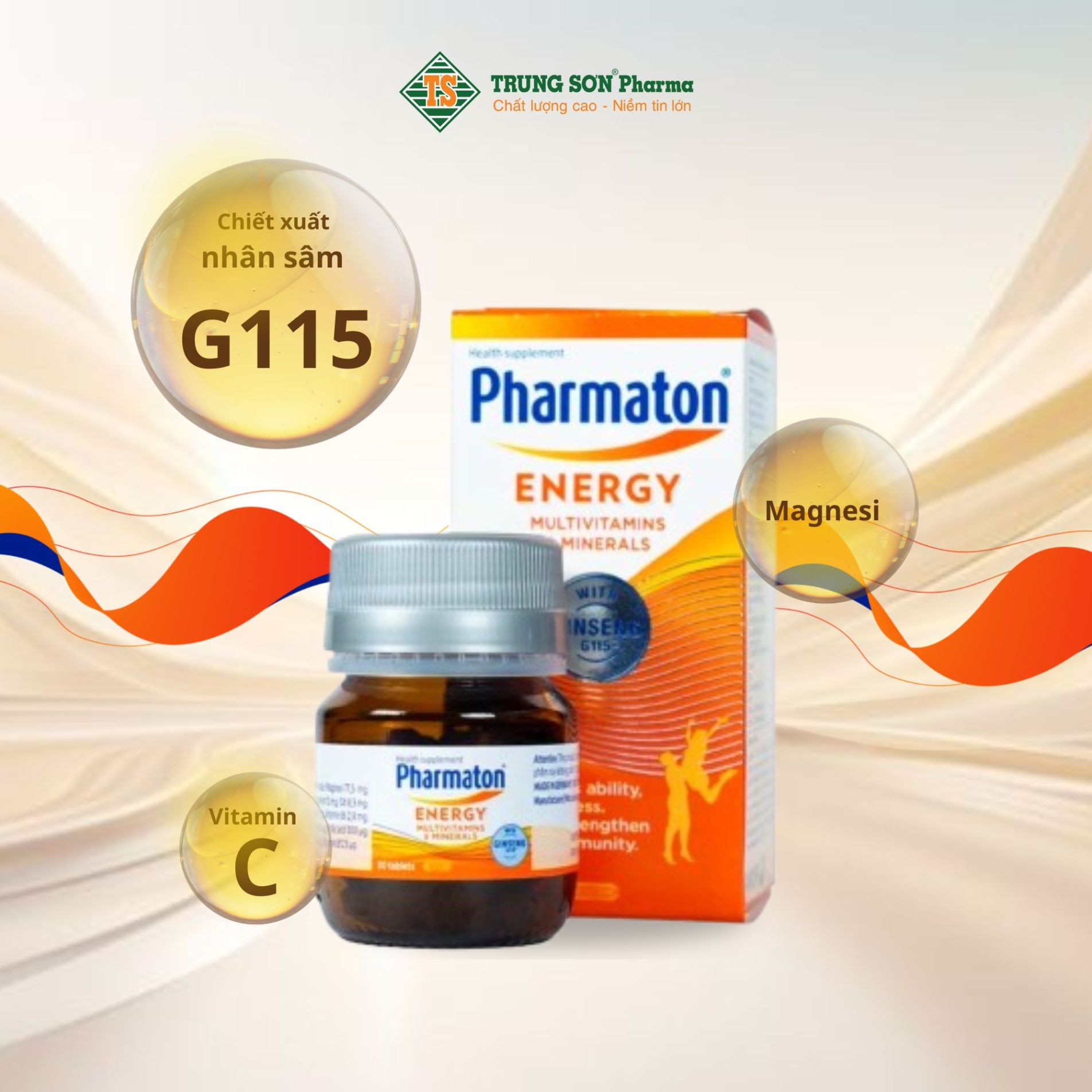 Pharmaton Energy là sự kết hợp độc đáo giữa nhân sâm G115, 12 loại vitamin và 6 khoáng chất, mang lại sức sống, năng lượng, và giảm cảm giác mệt mỏi. Sản phẩm giúp bồi bổ cơ thể và tăng cường hệ miễn dịch, với hiệu quả đã được chứng minh qua hơn 30 thử nghiệm lâm sàng.