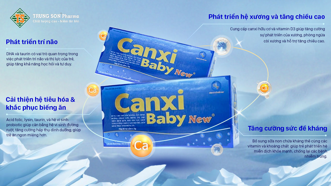 Cốm hòa tan Canxi Baby New G&P France có thanh phần chính là Calcium lactate, sữa non, Phospho, Folic Acid, các vitamin nhóm B, ... giúp bổ sung canxi và các vi chất thiết yếu, hỗ trợ sự phát triển toàn diện cho trẻ em.