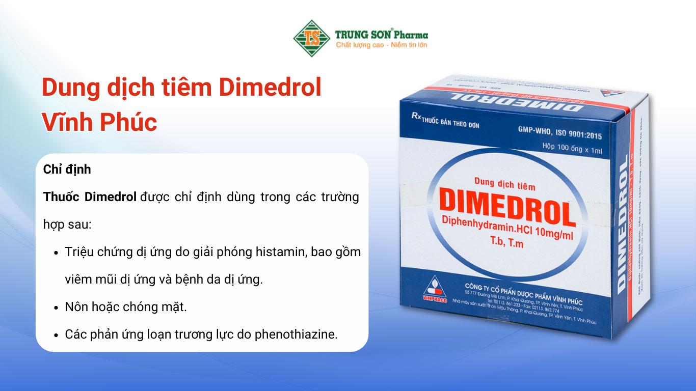 Dung dịch tiêm Dimedrol Vĩnh Phúc điều trị viêm mũi dị ứng và bệnh da dị ứng 