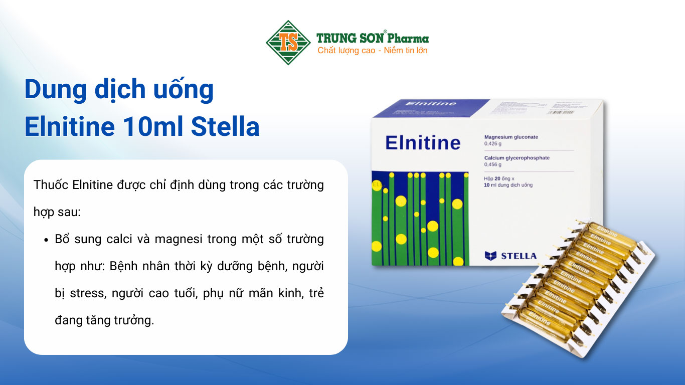 Dung dịch uống Elnitine 10ml Stella bổ sung calcium và magnesium