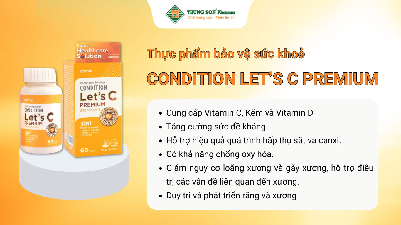 Viên uống Let's C Premium bổ sung Vitamin C, Kẽm và Vitamin D