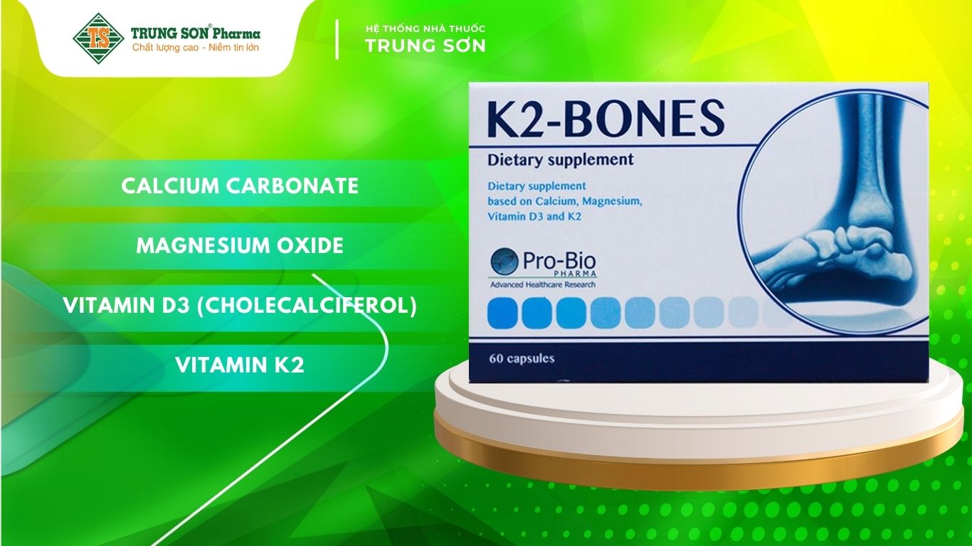 K2 Bones giúp bổ sung vitamin và khoáng chất cho cơ thể để tăng khả năng hấp thụ canxi từ đó duy trì một thể trạng khỏe mạnh, hệ xương chắc khỏe và một hệ miễn dịch tốt nhất.