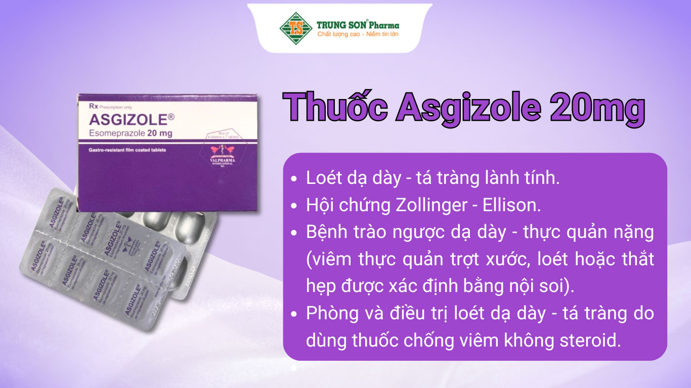 Thuốc Asgizole 20mg điều trị loét dạ dày - tá tràng