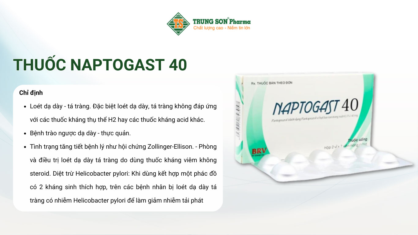 Thuốc NAPTOGAST 40 trị trào ngược dạ dày, thực quản