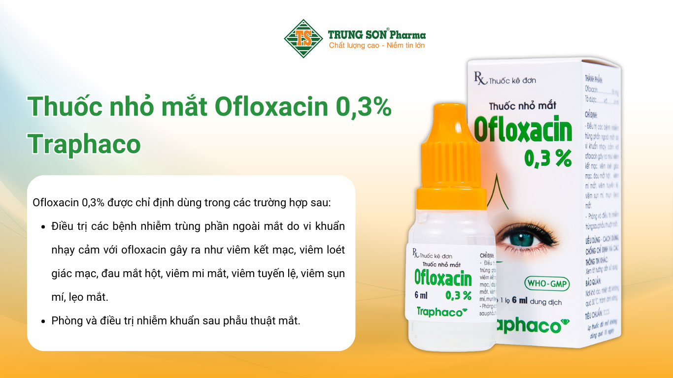 Thuốc nhỏ mắt Ofloxacin 0,3% Traphaco điều trị nhiễm trùng mắt, viêm kết mạc