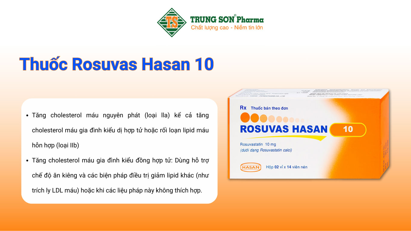 Thuốc Rosuvas Hasan 10 điều trị tăng cholesterol máu