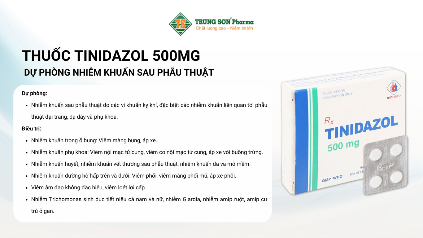 Thuốc Tinidazol 500mg Domesco dự phòng nhiễm khuẩn sau phẫu thuật